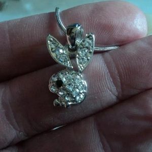NWOT Crystal Bling Playboy Bunny Icon Pendant Snake Chain Necklace